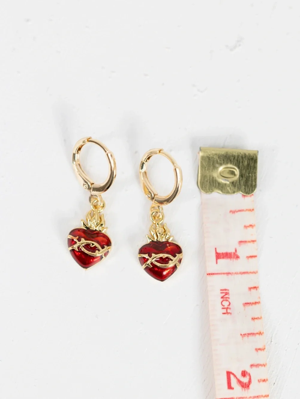 Sacred Heart Drop Earrings - Gold Huggie Hoops, Made In Mexico
